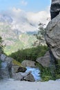 View of the glacial river Briksdalselva rising from the Briksdalsbreen glacier in Jostedalsbreen Nasjonalpark, Norway, Europe Royalty Free Stock Photo