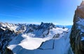 View of the glacier valley of the Mont Blanc massif seen from the Aiguille du Midi. French Alps, Europe. Royalty Free Stock Photo