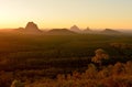 Glass House Mountains at sunset in Queensland, Australia. Royalty Free Stock Photo