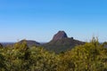 View of the Glass House Mountains in Queensland Australia - lava cores of volcanos that still stand after the surround moutains ha