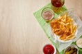 View of glasses of beer, chicken