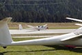 A view of a glider landing in the airport of St Moritz in the swiss alps Royalty Free Stock Photo