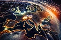 View of global comunications network, europe area, concept, generative ai Royalty Free Stock Photo