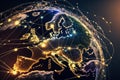 View of global comunications network, europe area, concept, generative ai Royalty Free Stock Photo