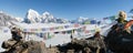 View from Gokyo Ri with prayer flags Royalty Free Stock Photo