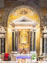 View of golden altar inside catholic church in Rome Royalty Free Stock Photo