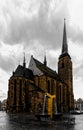 View of the golden fountains of Pilsen and the Cathedral of Saint Bartholomew Royalty Free Stock Photo