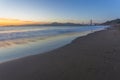 Golden Gate Bridge from Baker Beach at dusk, South Bay, San Francisco Royalty Free Stock Photo