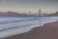 Golden Gate Bridge from Baker Beach at sunset, South Bay, San Francisco Royalty Free Stock Photo