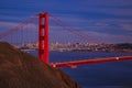 View of the Golden Gate bridge with the Marin Headlands and San Francisco skyline at colorful sunset, California Royalty Free Stock Photo