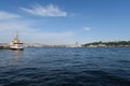 View from the Golden Horn at Istanbuls Oldtown Sultanahmet with Hagia Sophia and the Topkapi Palace, Turkey Royalty Free Stock Photo