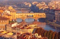 Golden bridge Ponte Vecchio in Florence at sunset. Royalty Free Stock Photo