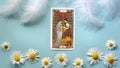 Golden tarot cards on the Blue background with Daisy flowers, two of cups Royalty Free Stock Photo