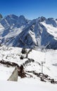 View of the gondola lift on the slope of Mount Elbrus