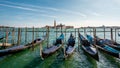 View of Gondolas near Piazza San Macro . The main sqaure and landmarks in Venice at noon before autumn season , Venice , Italy