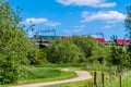 A view of a goods train on the viaduct at Wolverton, UK