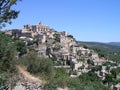 View on Gordes, small medieval town in Provence, France, Europe. Roof hedges of this beautiful village and landscape