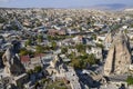 View of Goreme town located among amazing fairy chimney rock formations in Cappadocia region of Turkey Royalty Free Stock Photo