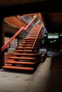 Mid-Century Modern Orange Carpet Staircase - Abandoned Nevele Resort - New York