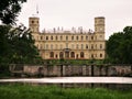 View of gorgeous old castle in summer park, Gatchina, Saint-Petersburg