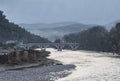 View of Gorica bridge crossing Osum river in Berat, Albania