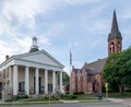 A view of the 1841 Goshen Courthouse, part of the Church Park Historic District