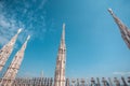 view of Gothic architecture and art on the roof of Milan Cathedral (Duomo di Milano), Italy Royalty Free Stock Photo