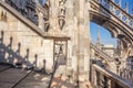 view of Gothic architecture and art on the roof of Milan Cathedral (Duomo di Milano), Italy Royalty Free Stock Photo