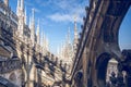 view of Gothic architecture and art on the roof of Milan Cathedral (Duomo di Milano), Italy Royalty Free Stock Photo