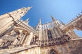 view of Gothic architecture and art on the roof of Milan Cathedral (Duomo di Milano), Italy Royalty Free Stock Photo