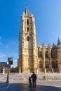 View of the gothic cathedral of Leon, in Spain.