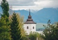 View of a gothic church Havranok at Lake Liptovska Mara. Slovakia Royalty Free Stock Photo