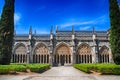 View of gothic medieval Batalha Monastery and ornamental garden, Portugal