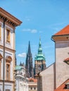 View with the gothic towers of St. Vitus Cathedral in the Prague Castle, Czech Republic Royalty Free Stock Photo