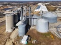 View of grain storage bin facility from the air Royalty Free Stock Photo