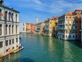 View of Grand Canal from Bridge Ponte di Rialto in Venice. Italy Royalty Free Stock Photo