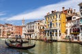 View on the Grand canal and gondolas with tourists, Venice, Royalty Free Stock Photo