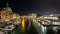 View of the Grand Canal at night from the Scalzi Bridge in Venice, Italy Royalty Free Stock Photo