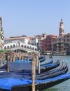 View on Grand Canal with Rialto Bridge Ponte de Rialto and gondolas, Venice, Italy Royalty Free Stock Photo