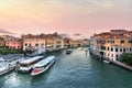 View of the Grand Canal with Vaporetto stop Venice at evening, Italy