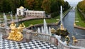 View of Grand Cascade in the Peterhof palace and gardens. Petergof, Saint Petersburg, Russia