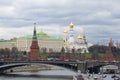 View of the Grand Kremlin Palace and the Cathedral of the Annunciation cloudy day in april. The Moscow Kremlin