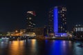 View of the Grand Rapids skyline from the river at night - Michigan Royalty Free Stock Photo