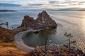 View of the granite rock standing standing on the cape. Royalty Free Stock Photo