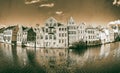 View of Graslei quay and Leie river in the historic city center in Gent, Belgium. Architecture and landmark of Ghent in spring