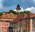 View on Graz Main Square with Clock Tower