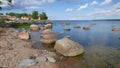 View on the great erratic boulders and stone fields on the coast near Kasmu on the Baltic sea in Estonia Royalty Free Stock Photo