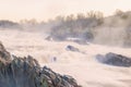 View of the Great Falls of the Potomac River on a foggy winter morning Royalty Free Stock Photo