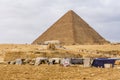 View on great pyramid of Cheops and Sphinx in Giza plateau. Cairo, Egypt Royalty Free Stock Photo