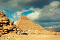 View of the Great Pyramids of Giza - Pyramid of Khafre (Chephren) and then Pyramid of Khufu (Cheops)